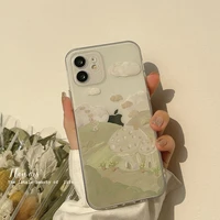 retro mushroom house clouds oil painting art phone case for iphone 11 12 pro max xr xs max 7 8 plus x 7plus case cute soft cover