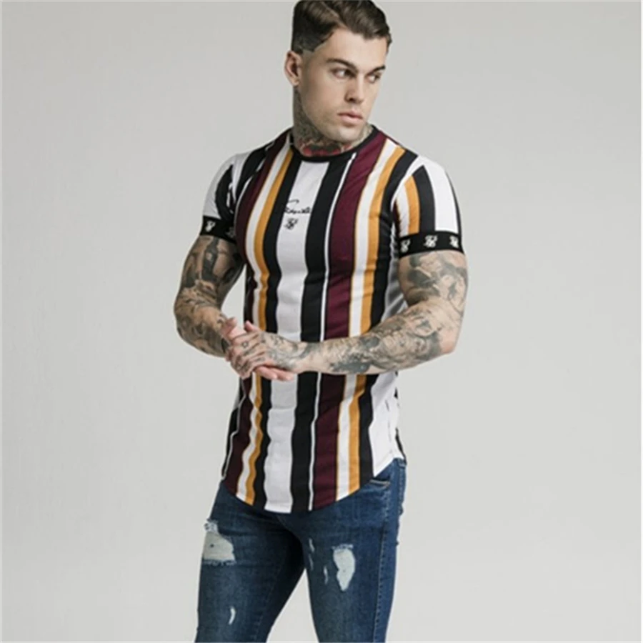 Новинка, мужская летняя футболка для спорта, бега Sik Silk, футболки для фитнеса, бодибилдинга, мужские тонкие хлопковые футболки с коротким рукавом, одежда для спортзала