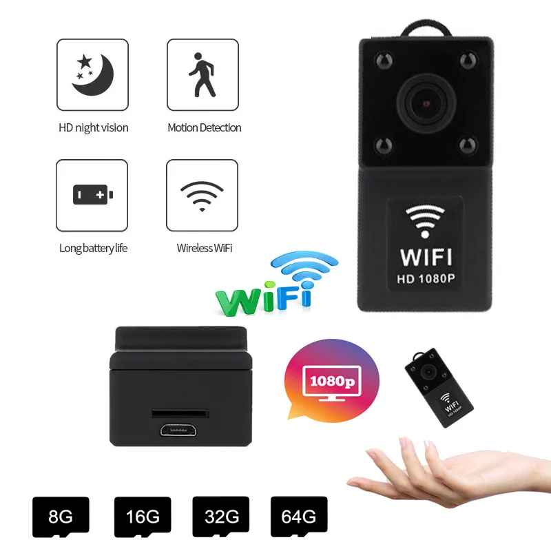 

Беспроводная мини-камера видеонаблюдения HD 1080P с Wi-Fi