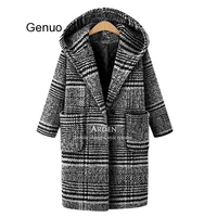 womens coat parkas 2019 new winter loose wool jacket plaid hooded woolen coat thick padded overcoat 2020 new fashion