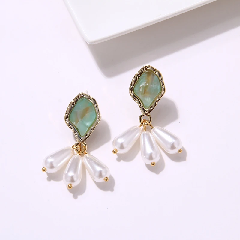 Серьги подвески Yhpup Геометрическая Имитация Жемчуга с кисточками романтичные