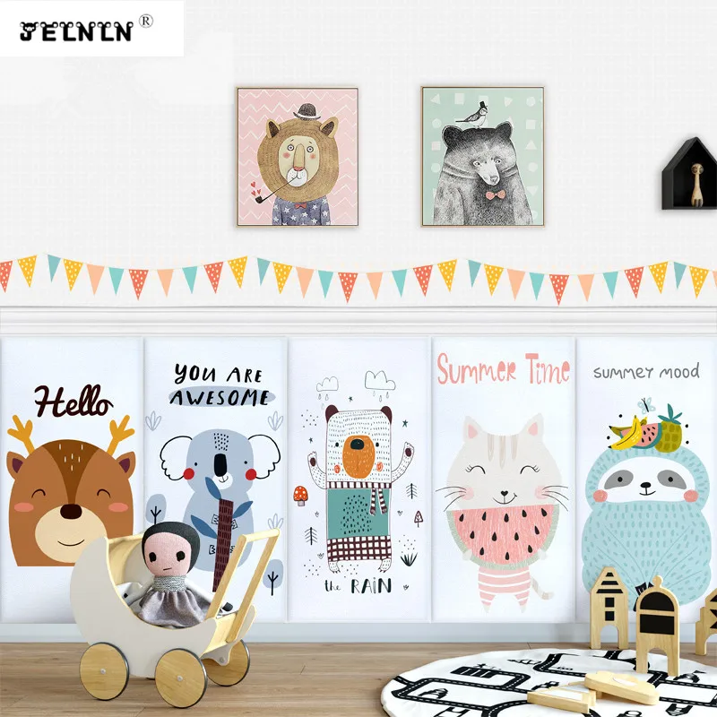 

Cartoon pattern kids room wall self-adhesive wallpaper bedside tatami soft bag decoration kindergarten 3d wall sticker for kids