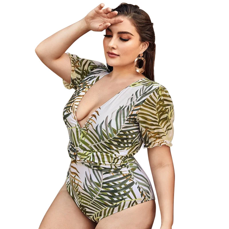 

Bikini Swimsuit New Sexy Fashion Net red printing one piece bikini new half sleeve swimsuit for swimwear women zaful biquini