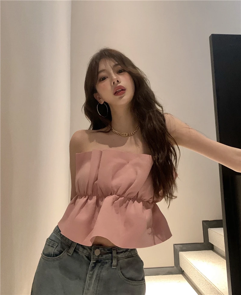 

Backless Off Shoulder Crop Top Women Strapless Sexy Club Summer Style Camis Fashion Brand Female Tees Pink New Korean Clothes