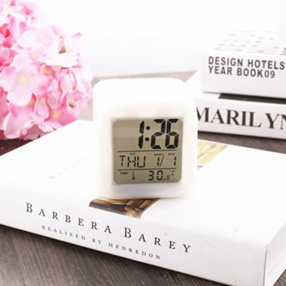 Портативный милый модный квадратный цифровой будильник 7 цветов с ЖК-дисплеем и