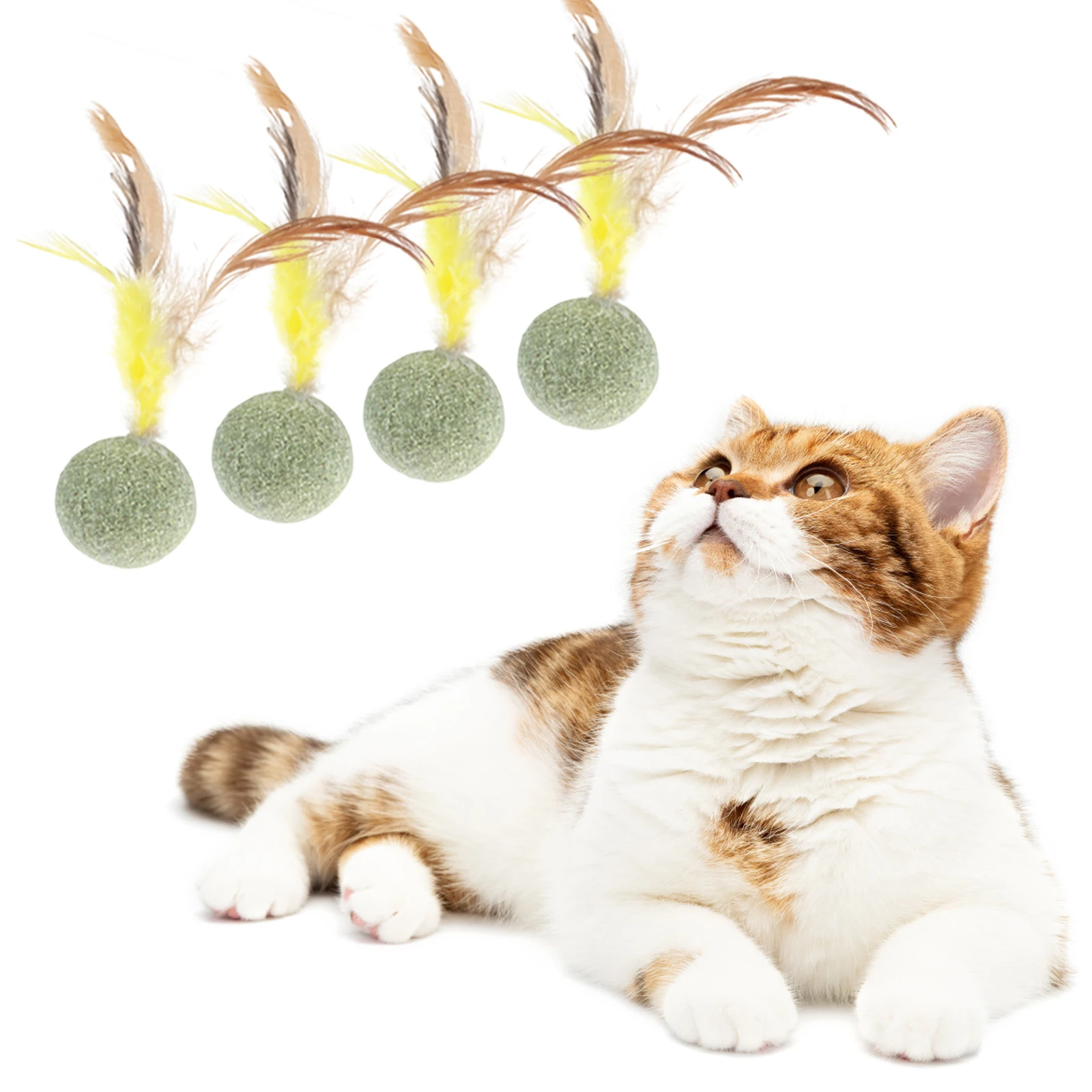 

4pcs Mixed Funny Plastic Golf Ball with Feather Cat Toy Interactive Kitten Cat Teaser Ball Toy Pet Supplies