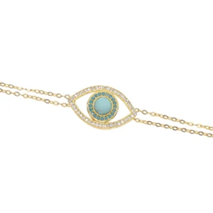 Gold with Turquoise Благословит повезло Радужный турецкий Хамса Дурной глаз цепь браслет натуральной 925 стерлингового серебра браслет для женщин нежные ювелирные изделия - Окраска металла: Gold with Turquoise