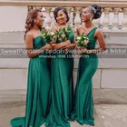 Женское длинное платье подружки невесты, Стильное зеленое платье с одним открытым плечом, стрейчевым узором и юбкой-годе, официальвечерние платье для гостей свадьбы