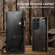 Genuine Leather Purse Flip Cover For Samsung S21 Ultra Case Galaxy S30plus Luxury Original Wallet Case Phone Card Slot Branded