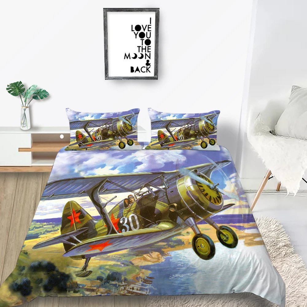 Blue Sky Bedding Set Aircraft Cool Fashionable 3D Duvet Cover Boys Queen King Twin Full Single Double Unique Design Bed Set images - 6