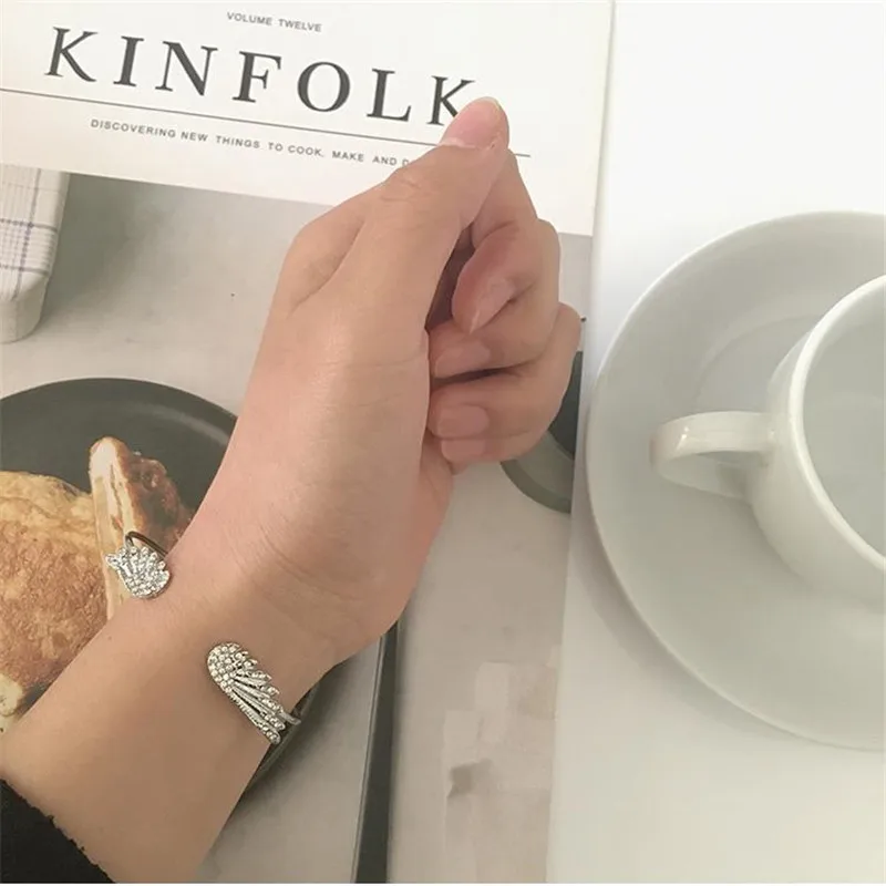 Полностью Кристальные Открытые Браслеты с крыльями ангела для женщин аксессуары