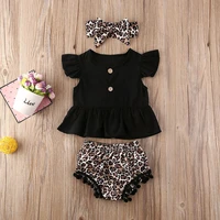 newborn infant baby girls summer clothing 3pcs clothes dress shirt tops tassels balls leopard short headband clothes set