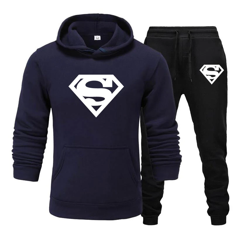 

Tracksuit Men Fashion Hoodies Men Suits Solid Sets Men Sweatshirts+Sweatpants Spring Autumn Fleece Hooded Pullover 2 Pieces Set