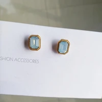 925 silver needle fashion jewelry earring delicate design geometry high quality blue glass stud earrngs female jewelry girl gfts