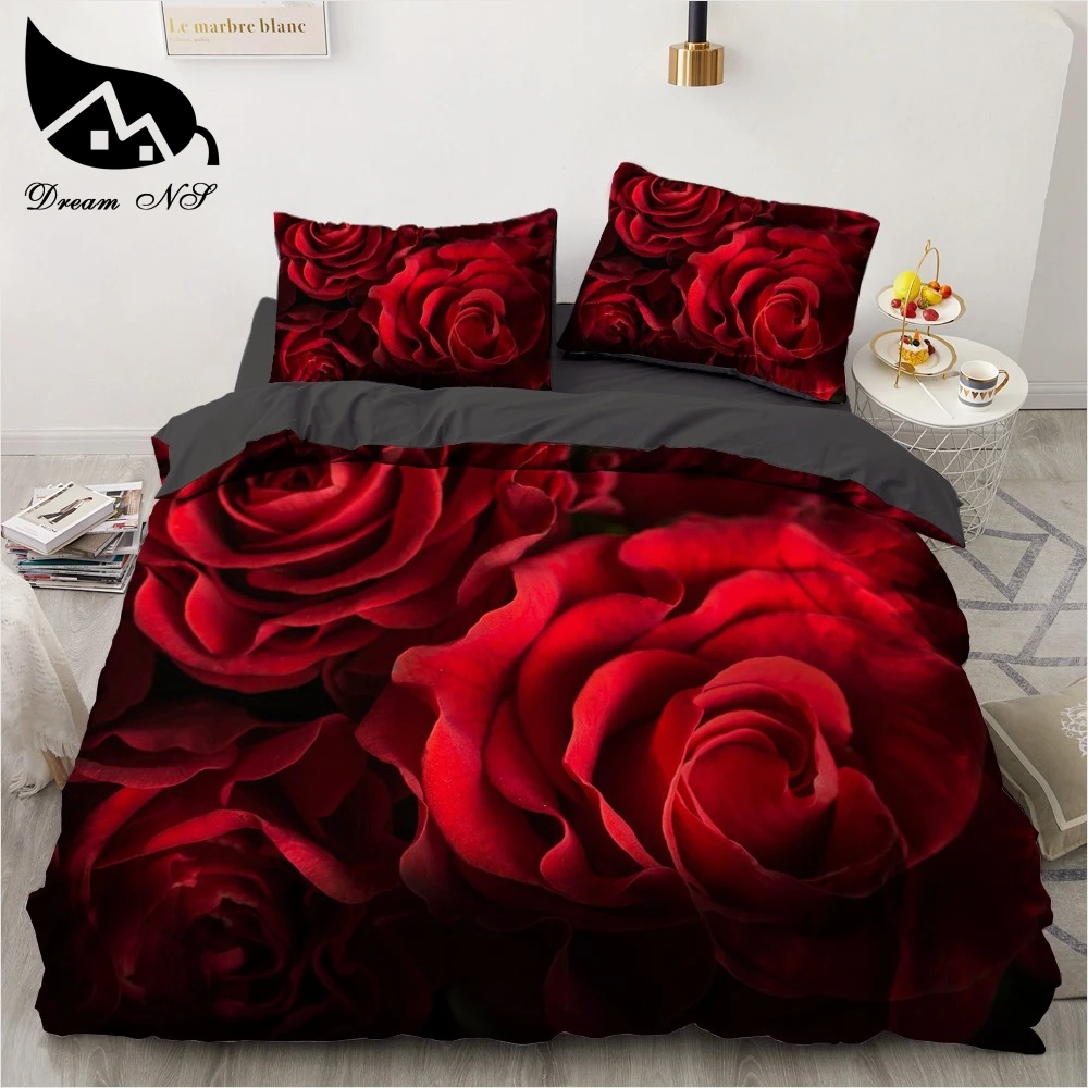 

Dream NS Red Rose 3D Floral Duvet Cover Bedding Set Flower Bed Linens Double Bed Sheet Comforter Summer Quilt King Size