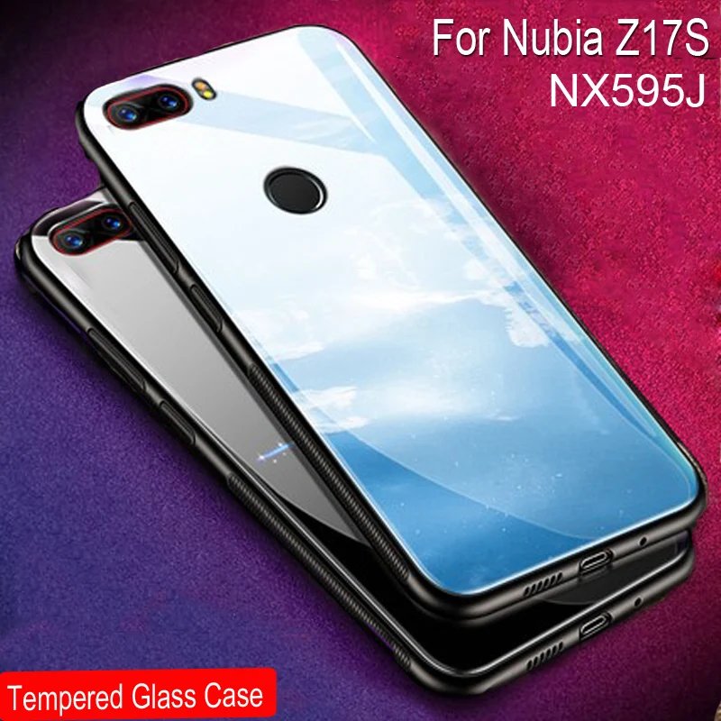 

Тонкий силиконовый чехол белого цвета для Nubia Z17S NX595J, жесткая задняя крышка из закаленного стекла с градиентом для Nubia Z 17 S NX595J, чехол s Shell