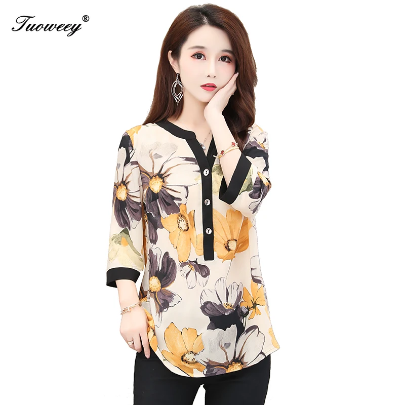 

Blusas Mujer De Moda 2020 Floral Print Chiffon Blouse Women Tops Camisas Mujer Chemisier Femme Womens Tops And Blouses