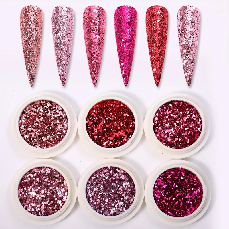 6 коробок/комплект блестки для ногтей розовое золото цветные хлопья пигмент