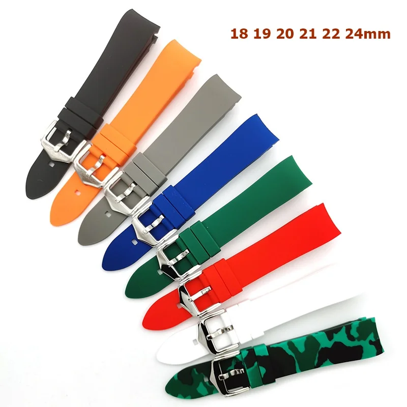 

Silicone Strap Universal Elbow Arc Rubber Band Sport Waterproof Replacement Curved End Watch Bracelet 18 19 20mm 21mm 22mm 24mm