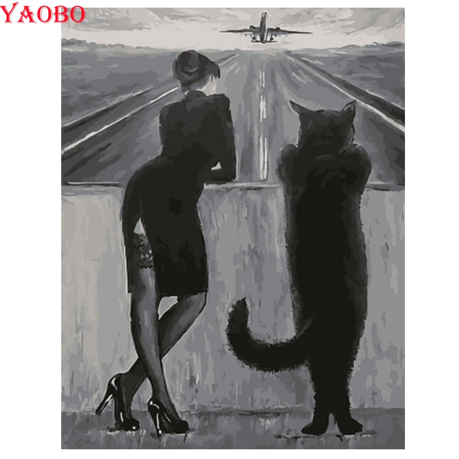 

5D DIY Full Square drill Diamond Painting Woman and big cat Diamond Rhinestone Embroidery beads Cross Stitch Mosaic decor gift