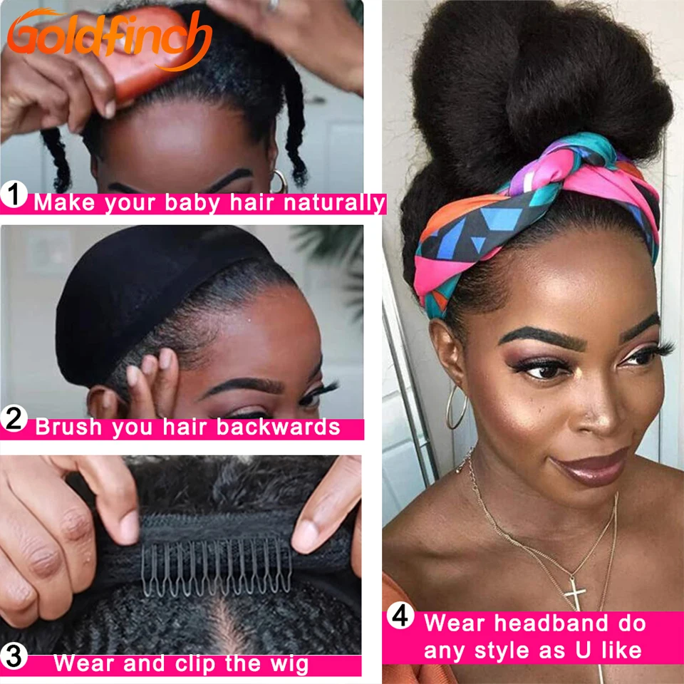 Щегол парик с головной повязкой человеческих волос кудрявый без клея не шьют в