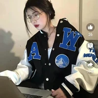 autumn winter letter printing baseball uniform school uniform jacket splicing jacket korea harajuku loose unisex jacket 2021