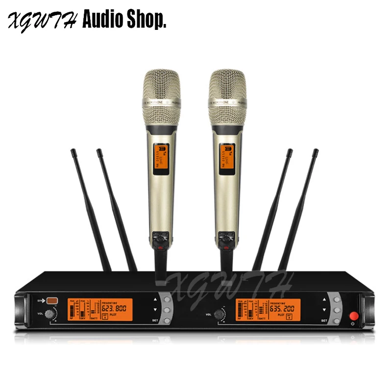 

SKM9000 UHF Wireless Microphone System with 2 Handheld Dynamic Cardioid Mic for Professional DJ Karaoke Stage Performance