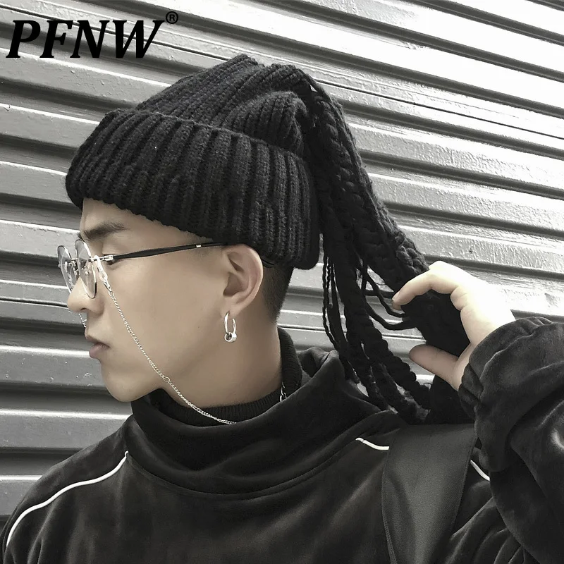 

PFNW Lovers Men's Wool Hats Autumn Winter Dirty Braided High Quailty Accessories Students Warm Knitted Trendy Hip Hop 12X1307