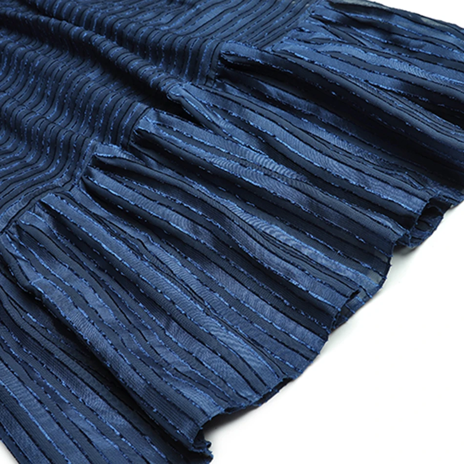 

High Quality 2020 Fall Sexy Stand Collar Long Sleeve Lace-Up Ruffle Stripe Dress Elegant Women Celebrity Party Dress Vestidos