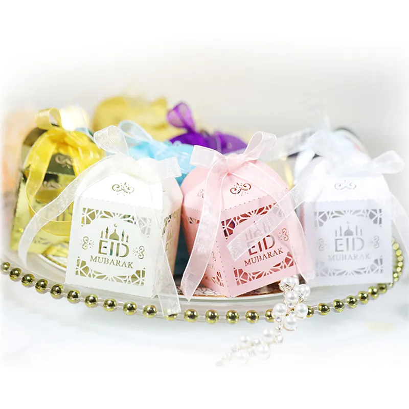 

10Pcs/set Happy Eid Mubarak Candy Chocolate Box Wedding Favors and Gifts Boxes Wedding Decoration Candies Bags for Guests