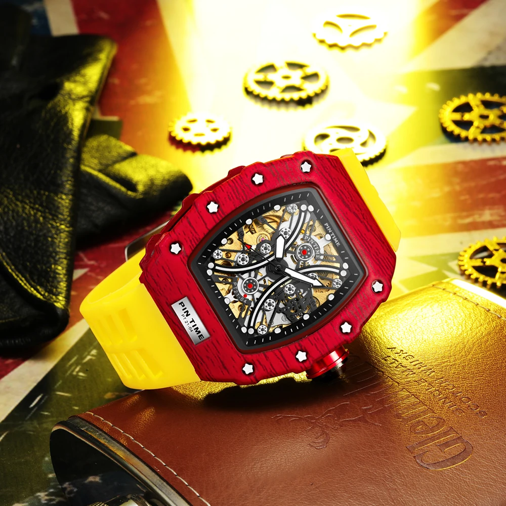 Автоматические механические часы PINTIME мужские наручные часы-скелетоны в стиле
