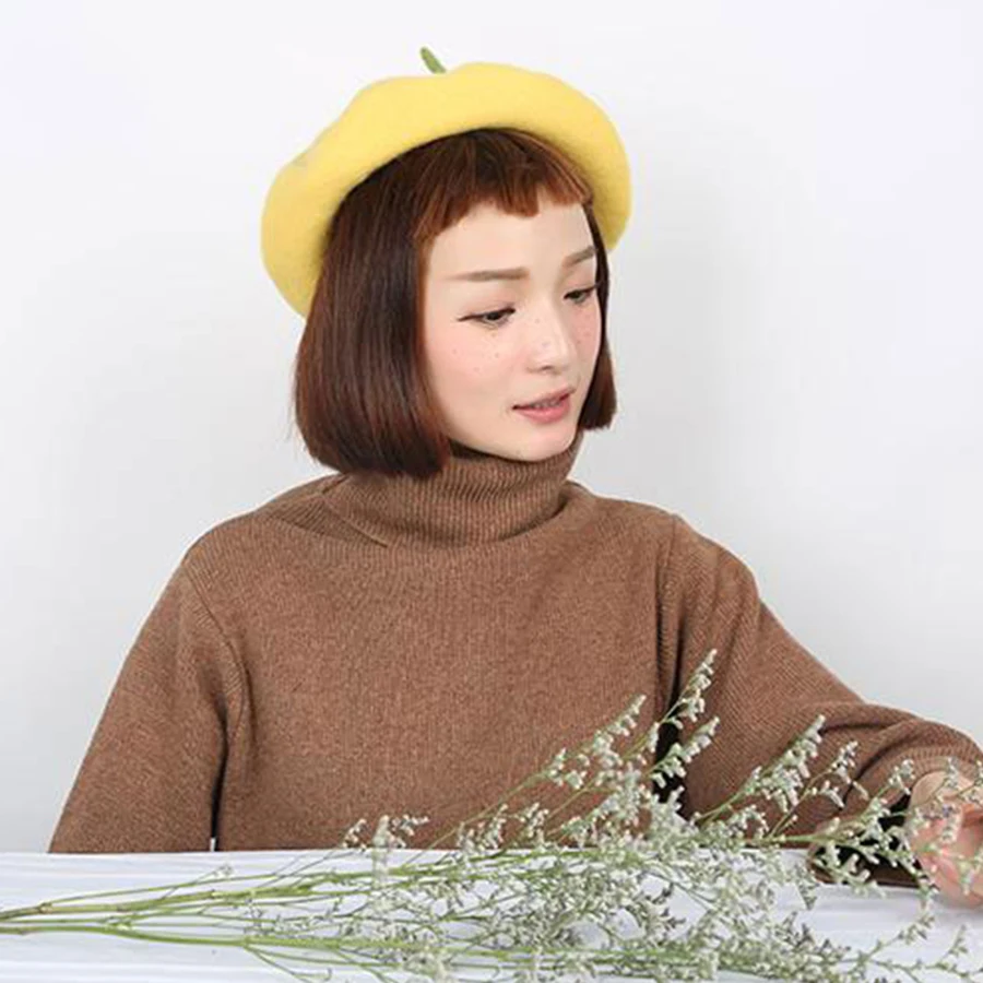 Твердые Шерсть Войлок завод береты Повседневное милый Зимний берет Для женщин