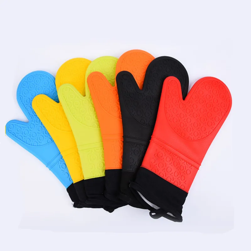 

1 Pcs Insulation Silicone Anti-Skid Oven Mitts Ideal Protection With Extra Long Thick Quilted Cotton Liner Silicone BBQ Glove
