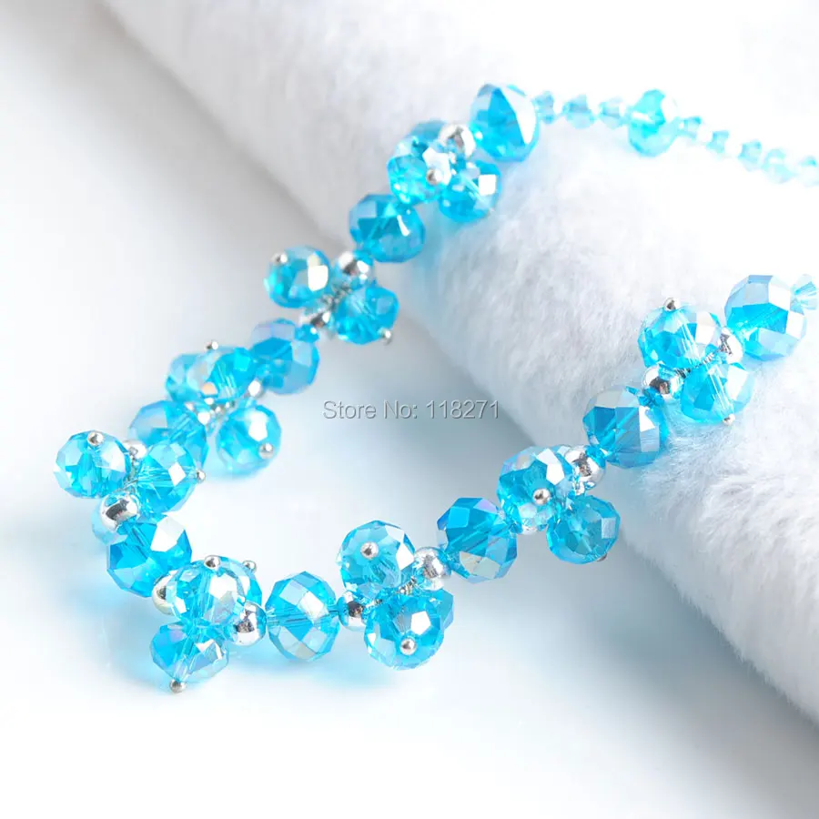 

WOJIAER Sky Blue Crystal Faceted Beads Necklace 18 inches Length Jewelry Lobster Clasp PE3397