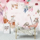 Пользовательская фотография ручная роспись розовый Лось кролик гостиная детская комната Животные украшения картина мультфильм пасторальная роспись обоев