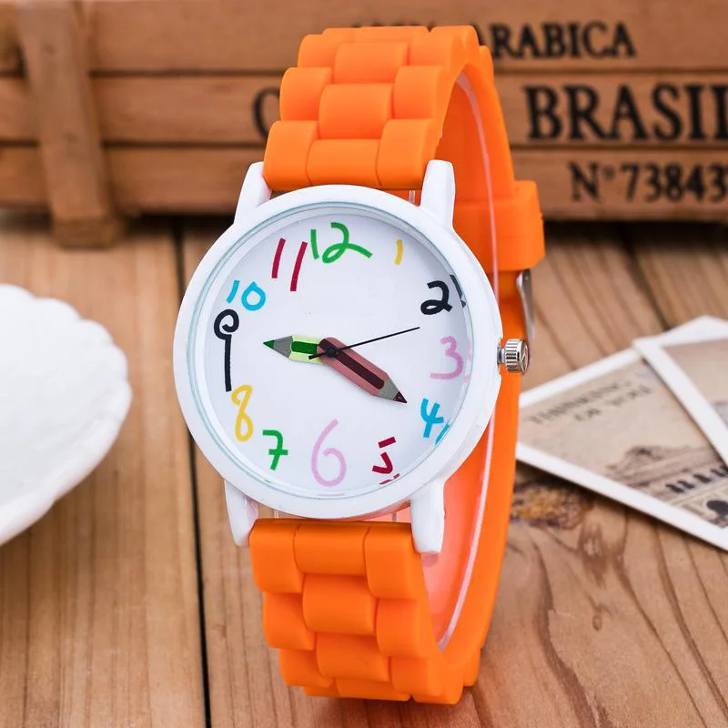 

Hot Silicone Watches Children Pencil Pointer Student Watch Quartz Wristwatches Gift Watches MSK66