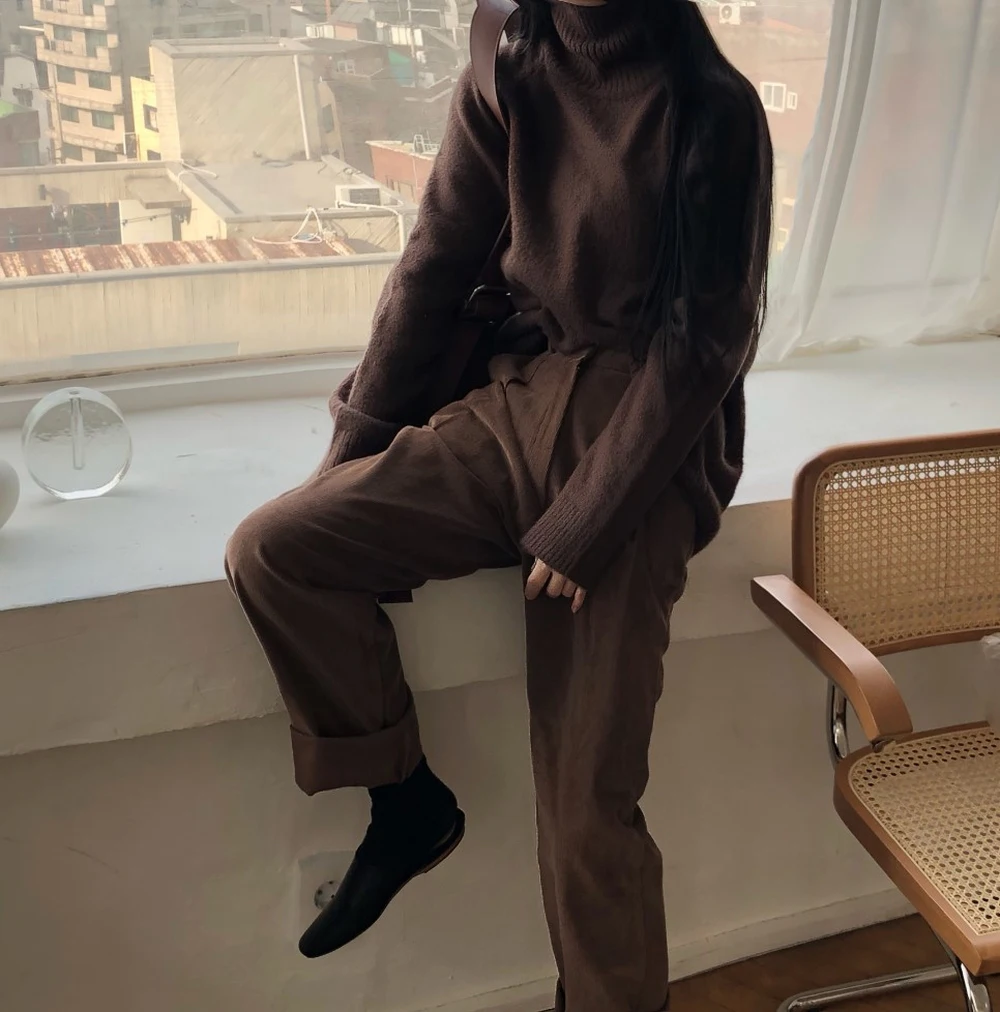 2019 Ins Winter New Arrival Women's Pullovers Solid Sweater Fashion Turtleneck Full Sleeve Loose Casual Knitted C90308K | Женская