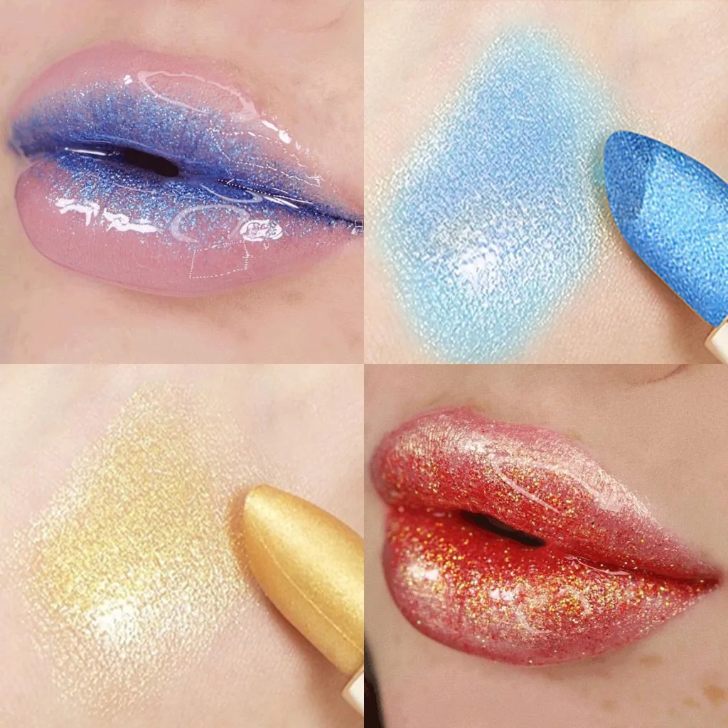 1 шт. перламутровая губная помада с блестками не легко обесцвечивается