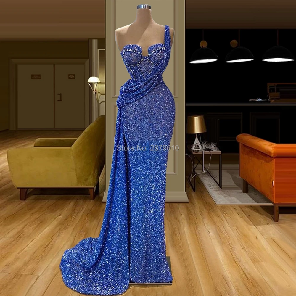

Royal Blue Evening Dress Sheath Floor-Length Sleeveless Elegant Sequins Robe De Soiree Aibye Prom Dress Middle East Dubai Dubai