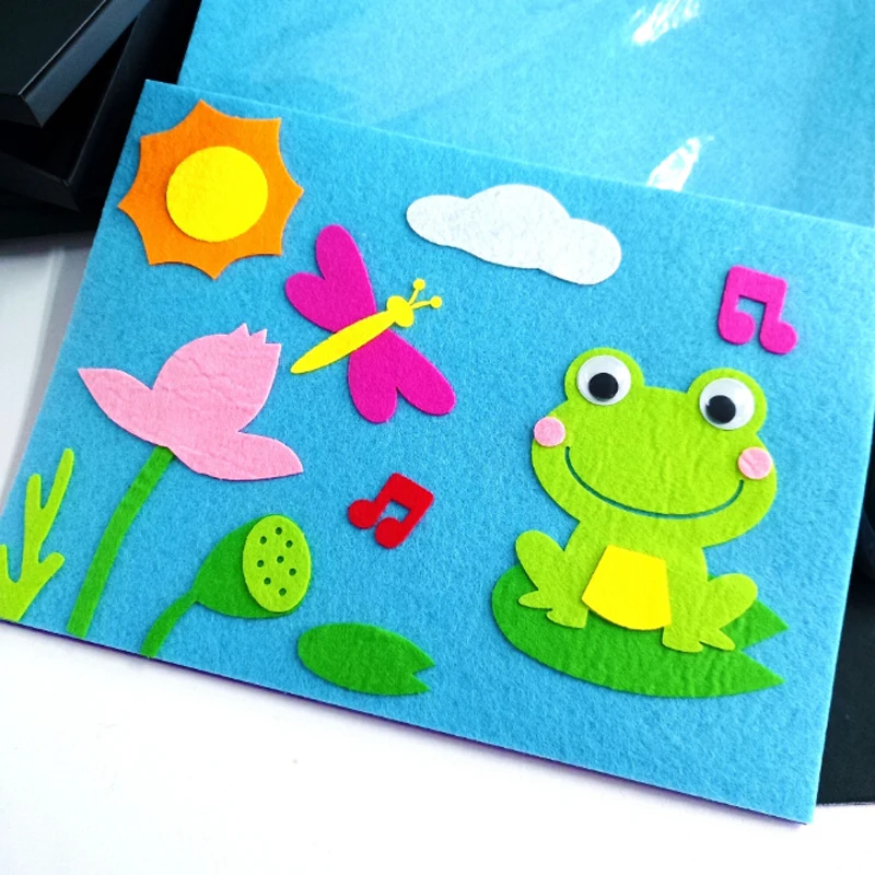 5 Designs Children Craft Kit Cartoon Animal Felt Fabric Sticker 3D Handmade DIY Creative Toy Kindergarten Education