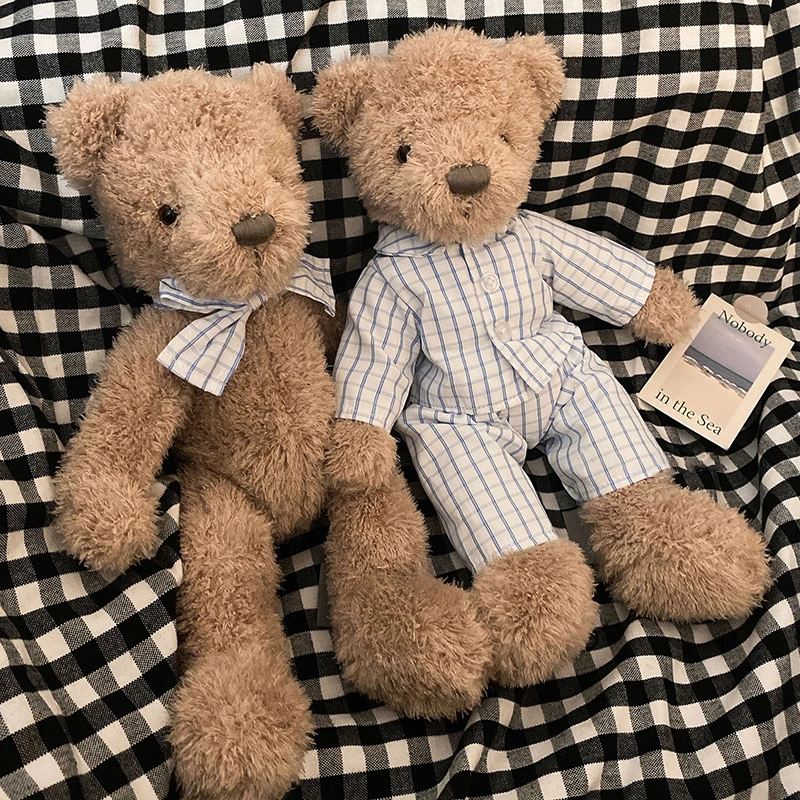 

Пижама в синюю клетку для джентльмена, плюшевый медведь, мягкие плюшевые игрушки, милая одежда, Бабочка, медведь, куклы, подарки на день рожд...