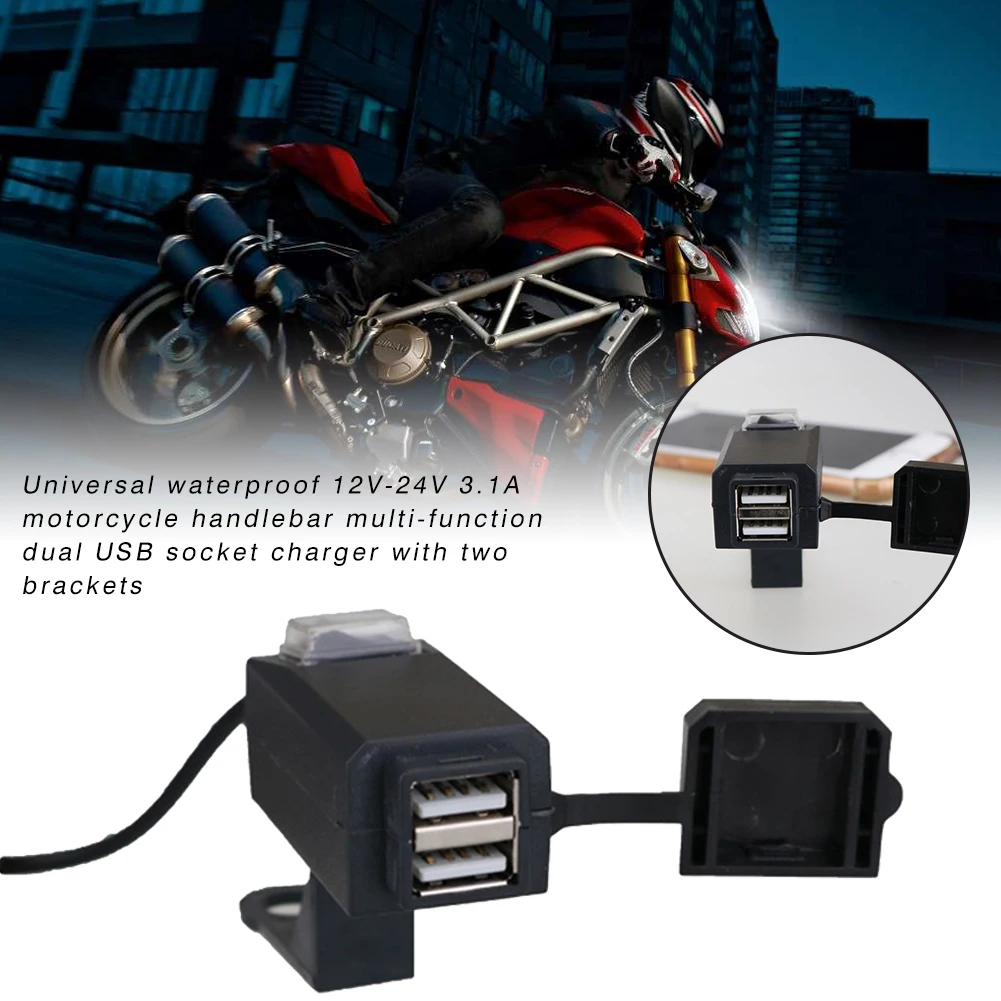 

For Car Dual USB Port Charger Socket Outlet LED Waterproof Adapter Power Socket Universal Motorcycle Bus Ship 12V/24V 3.1A ABS