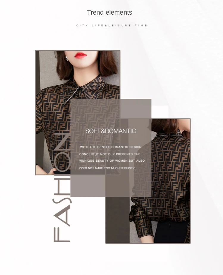 

2021 Early Spring Autumn Silk Artificial Diamond Classic Fold Low-Key Luxury Shirt Women's