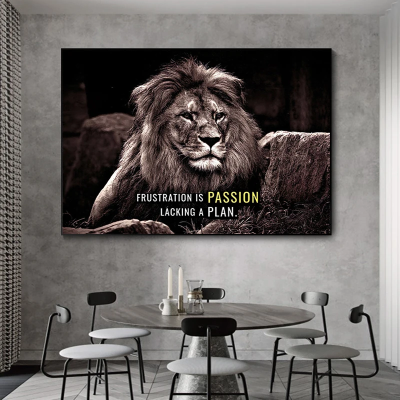 

Black and White Lion Inspirational Success Quotes Canvas Painting Corporate Office Wall Decor Poster Wall Art Pictrue Home Decor