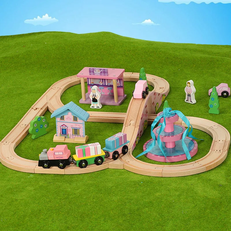 Деревянный поезд набор Детская деревянная железная дорога Волшебная дорожка