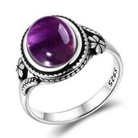 nasiya vintage bohemia style 8x10mm oval natural amethyst rings for women 925 silver ring anniversary party gift fine jewelry