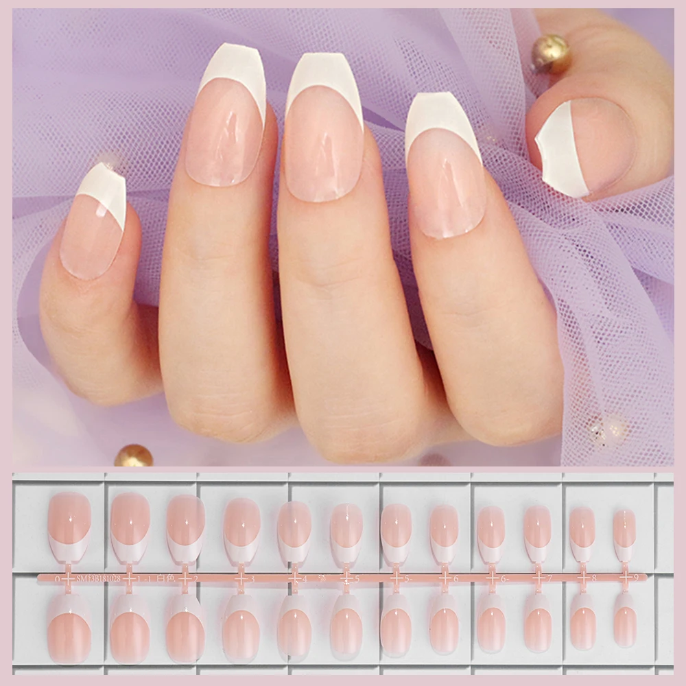 24 шт. накладные ногти во французском стиле полностью закрывающие натуральные