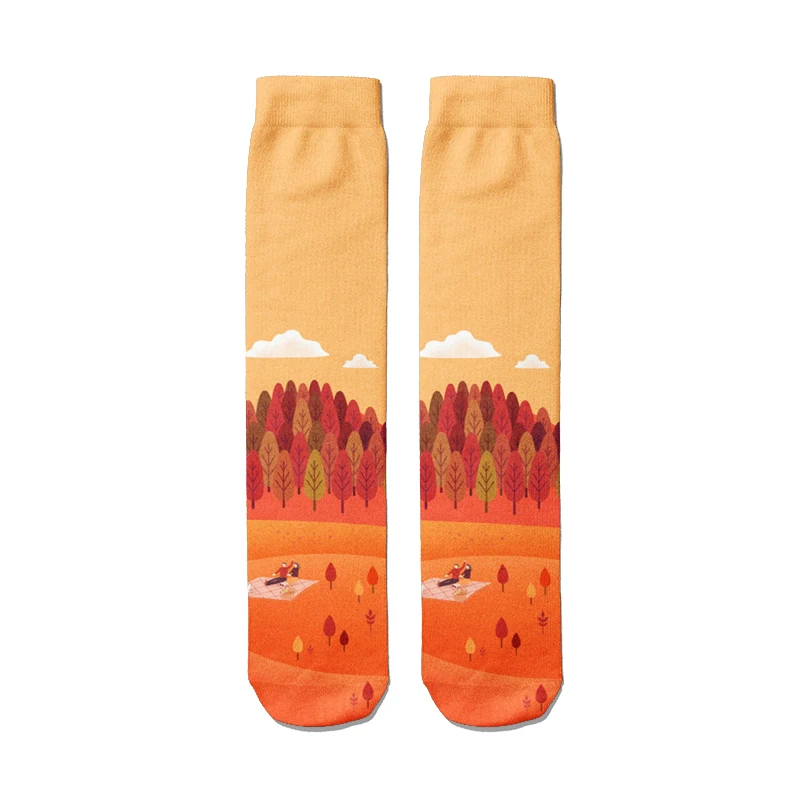 Хлопковые носки осенние цветные носки-трубы с листьями компрессионные модные