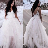 2021 new gorgeous white lace ball gown bridal wedding dresses deep v neckline wedding dresses for bride backless appliqued