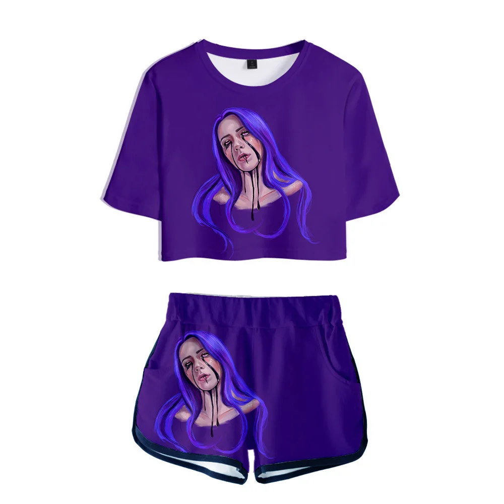 Billie Eilish 3D Толстовка с принтом Женский комплект из двух предметов укороченный топ